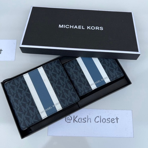 Michael kors Men Wallet Card Case Gift box set Admiral Multi - Picture 2 of 6